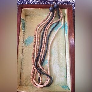 Ethnic Tribal Style Wooden Seed Bead Multi Strand Necklace